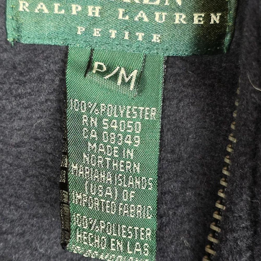 Lauren Ralph Lauren Fleece Pullover Womens Petite M Black Quarter Zip Crest Logo